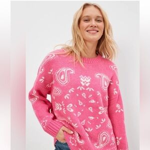 American Eagle Sweater Medium Oversized Soft Crewneck Pink and White Patterned